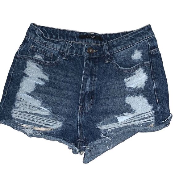 YOLO distressed blue Jean shorts Small - Picture 2 of 6